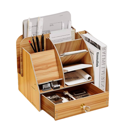 Wooden Desk Organizer Stationary Holder