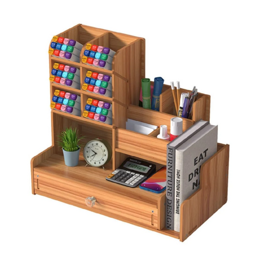 Wooden Desktop Organizer With Book Holder