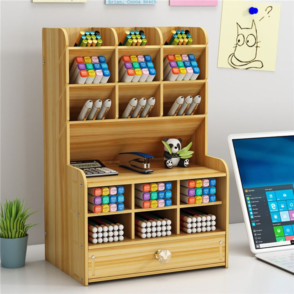 Wooden Stationery Organizer 17 Compartment - OPEN BOX