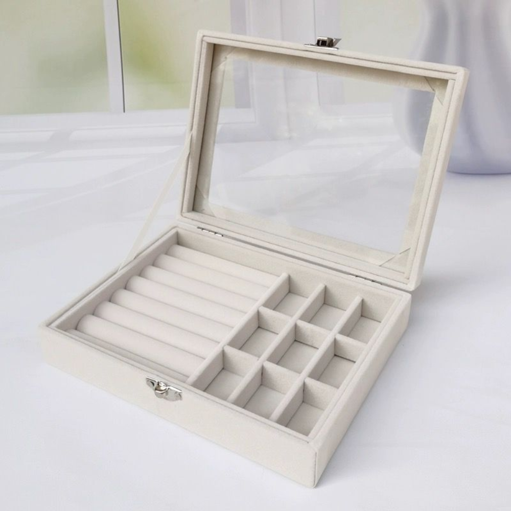 Jewelry Box with 9 Grids Clear Lid