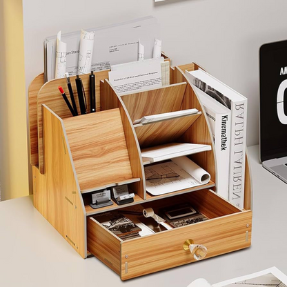 Wooden Desk Organizer Stationary Holder