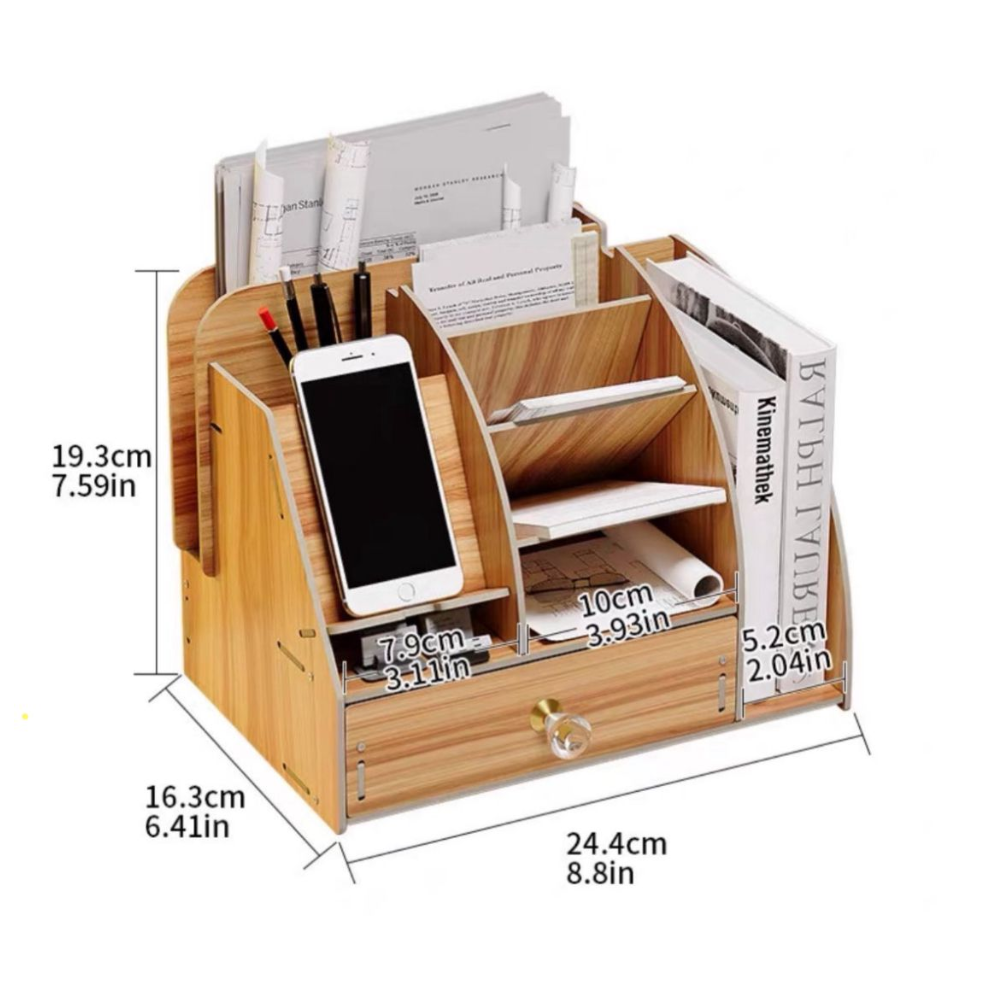 Wooden Desk Organizer Stationary Holder