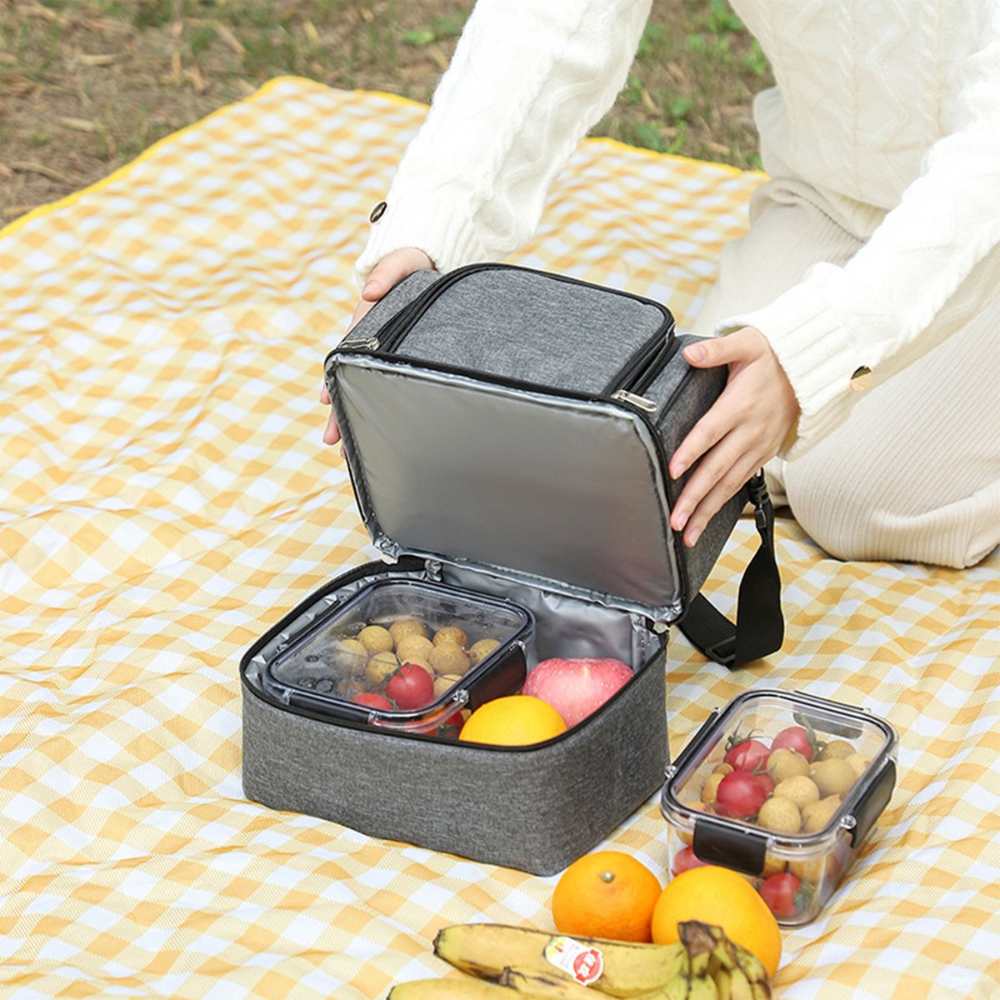 Double Layer Lunch Bag Cooler Insulated Lunch Bag