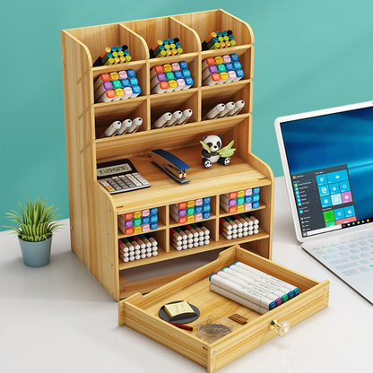 Wooden Stationery Organizer 17 Compartment - OPEN BOX