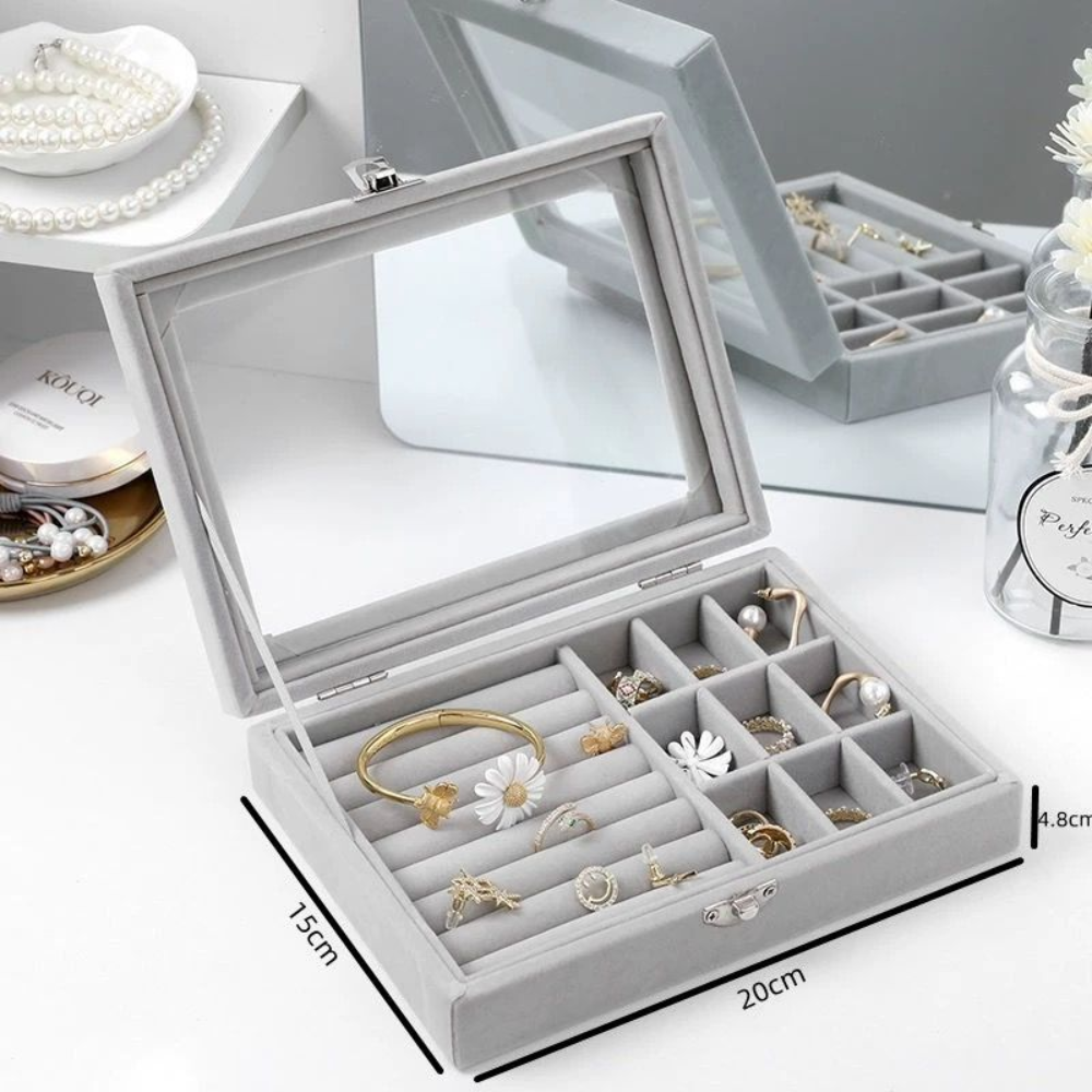 Jewelry Box with 9 Grids Clear Lid