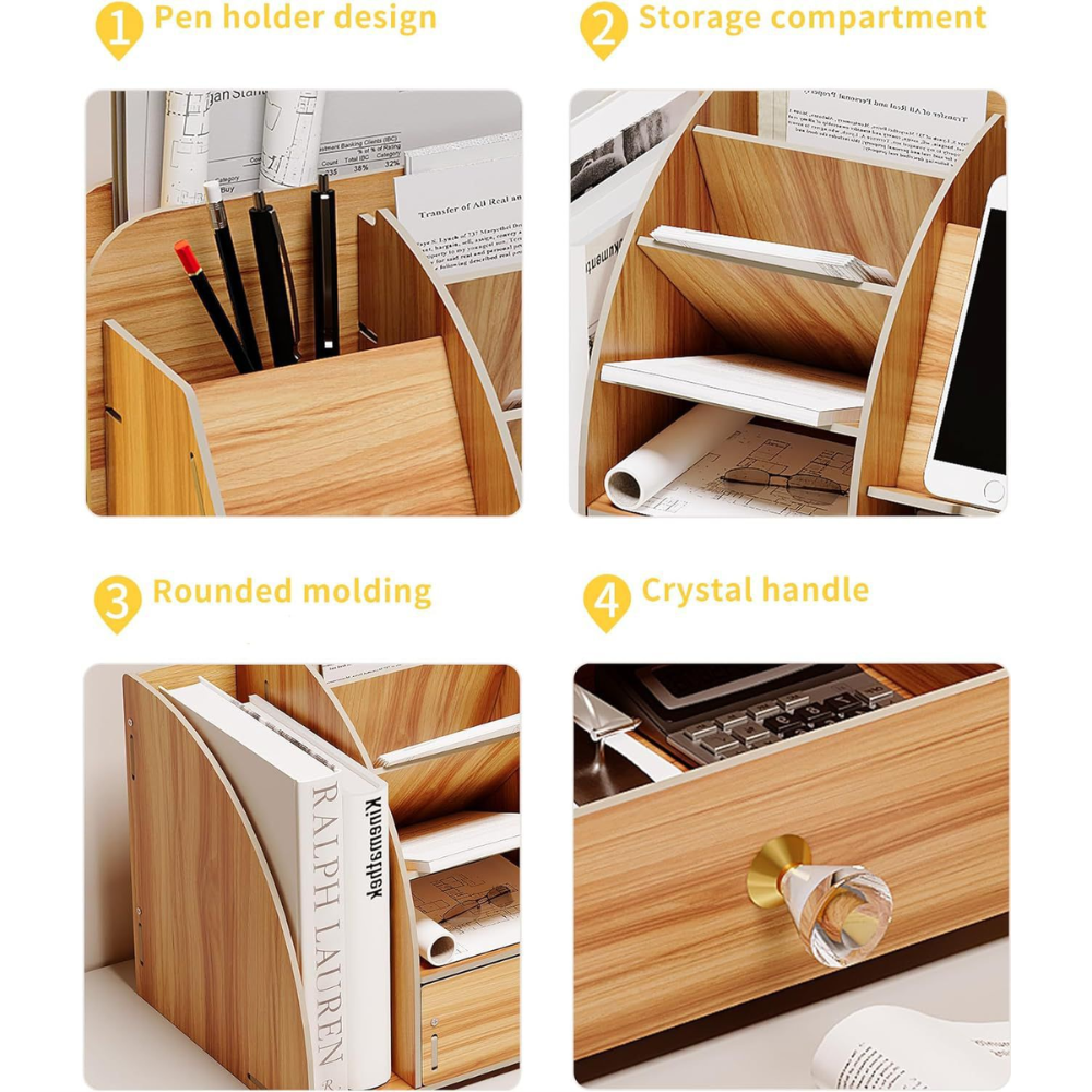 Wooden Desk Organizer Stationary Holder