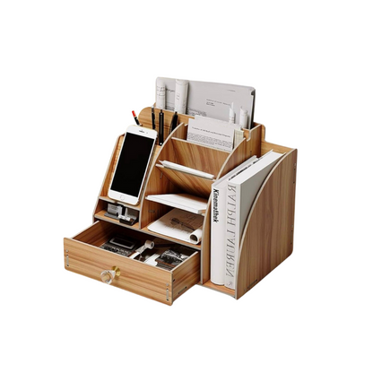 Wooden Desk Organizer Stationary Holder