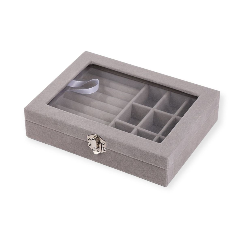 Jewelry Box with 9 Grids Clear Lid