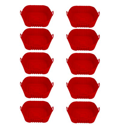 Pack of 10 Square Silicone Air Fryer Liners - RED